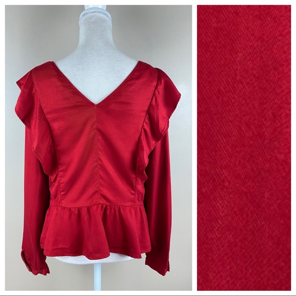 NWOT. Zara Poplin Red Frill Shoulder Top. Size M. - Picture 3 of 8